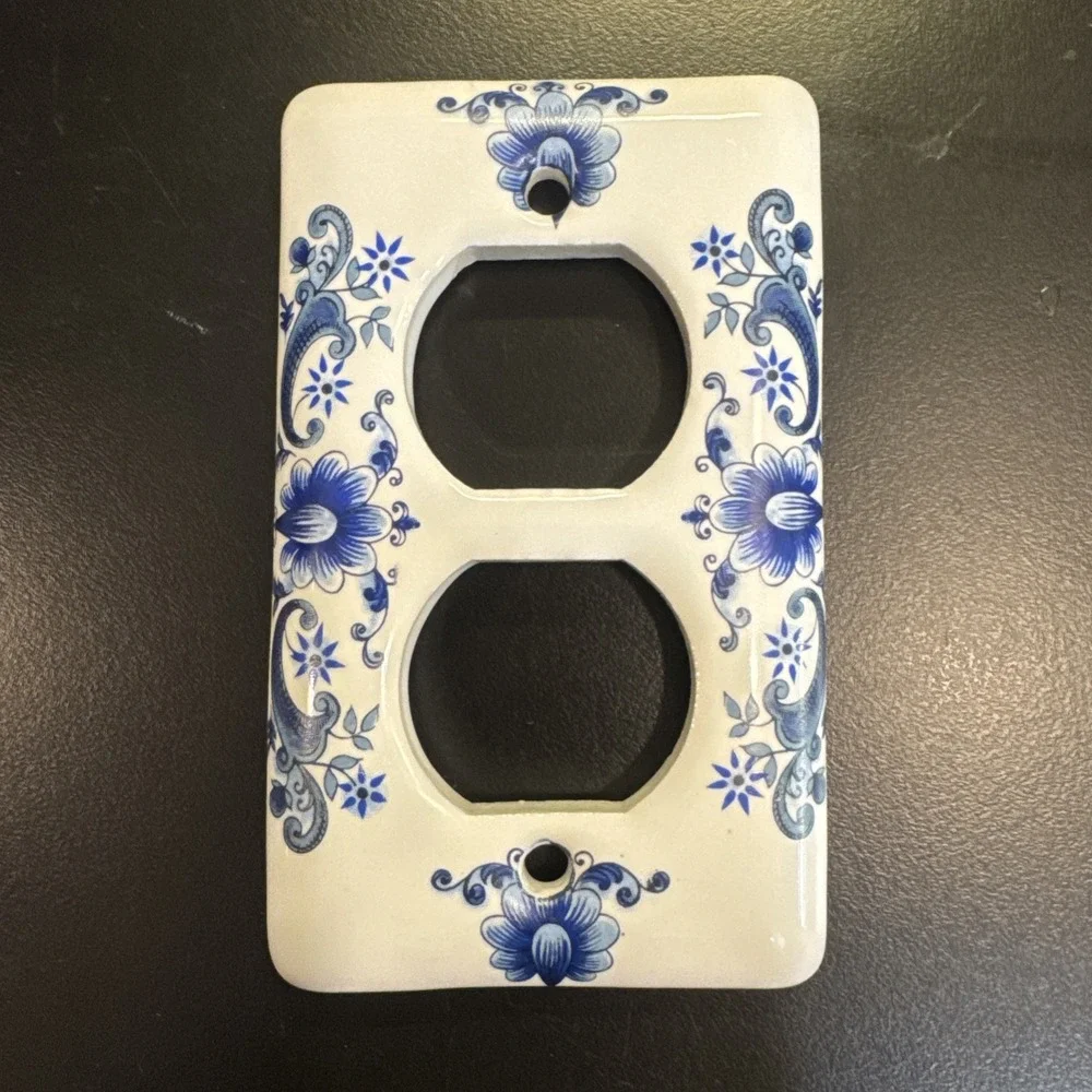 Vintage Porcelain Blue and White Floral Outlet Cover
